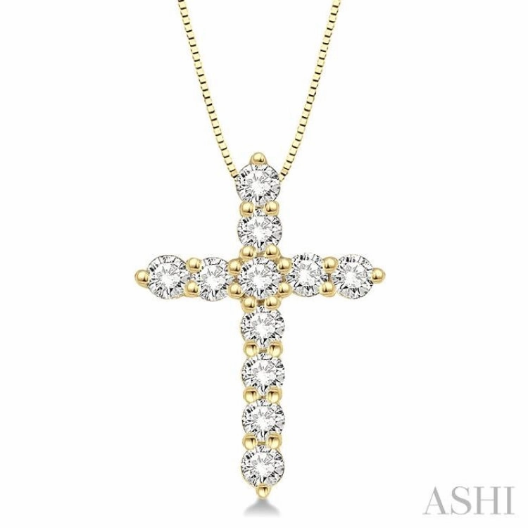 Elegant Fit 1/2 Ctw Round Cut Diamond Cross Pendant in 14K Yellow Gold with Chain