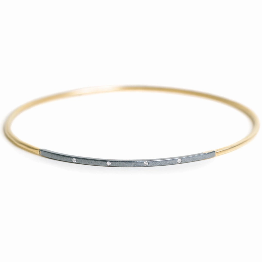 Vibrant Accent Legacy Diamond Bangle - 18ky Gold, Oxidized Silver   VS Diamonds