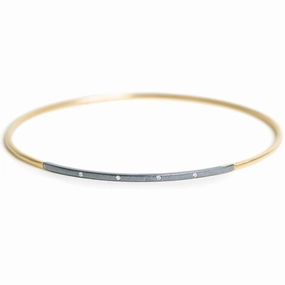 Evening Glamour Legacy Diamond Bangle - 18ky Gold, Oxidized Silver   VS Diamonds