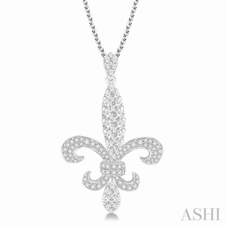 1 3/4 Ctw Round Cut Diamond Fleur De Lis Pendant in 14K White Gold with Chain Minimal Decor Great Accessory