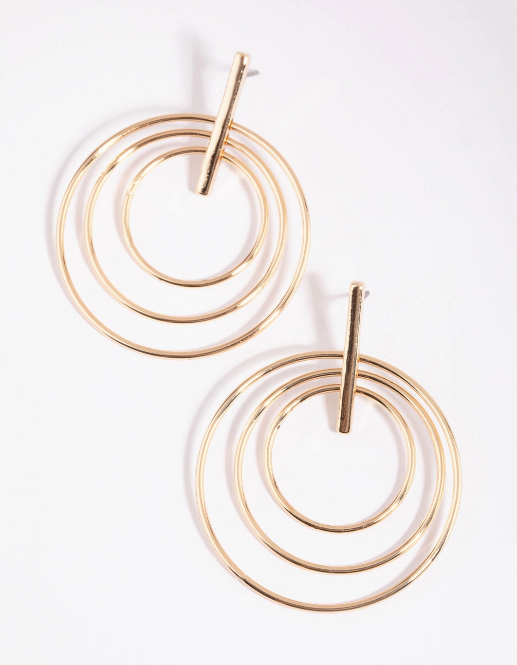 Handcrafted Pieces Dainty Detail Gold Bar & Triple Circle Earrings