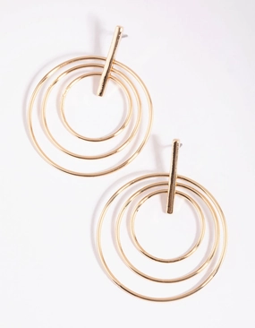 Handcrafted Pieces Dainty Detail Gold Bar & Triple Circle Earrings