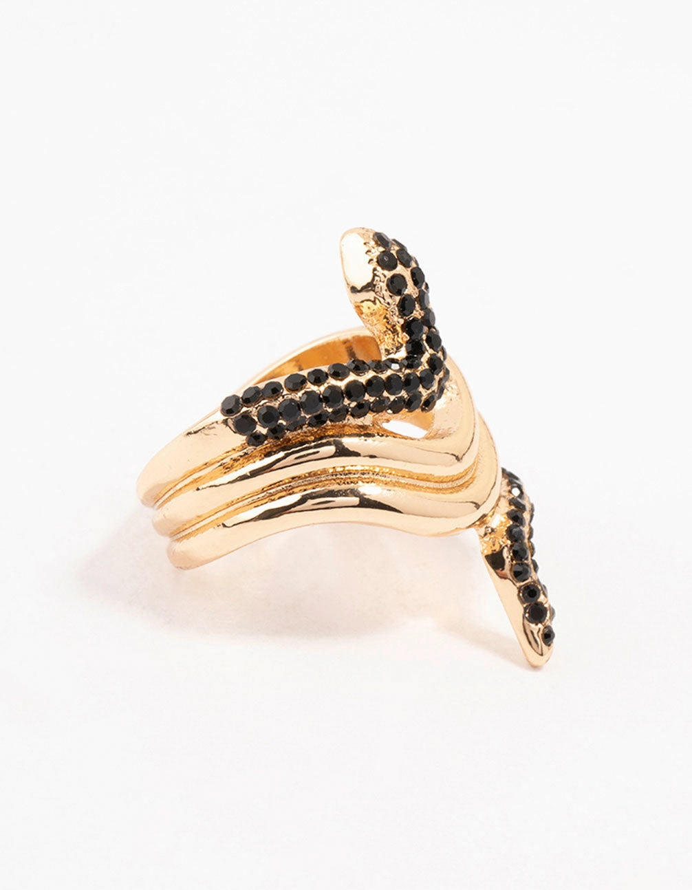 Black Diamante & Gold Stacked Snake Ring Daily Layer