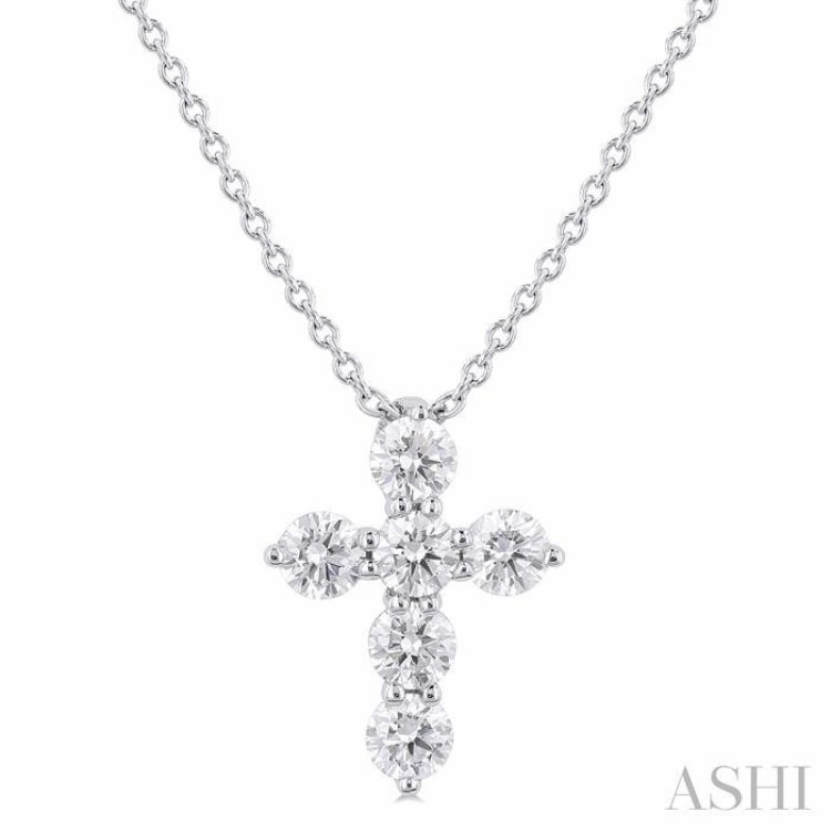 Evening Party Wonderful Jewelry 1/3 Ctw Round Cut Diamond Christian Cross 6-Stone Fashion Pendant With Chain in 14K White Gold