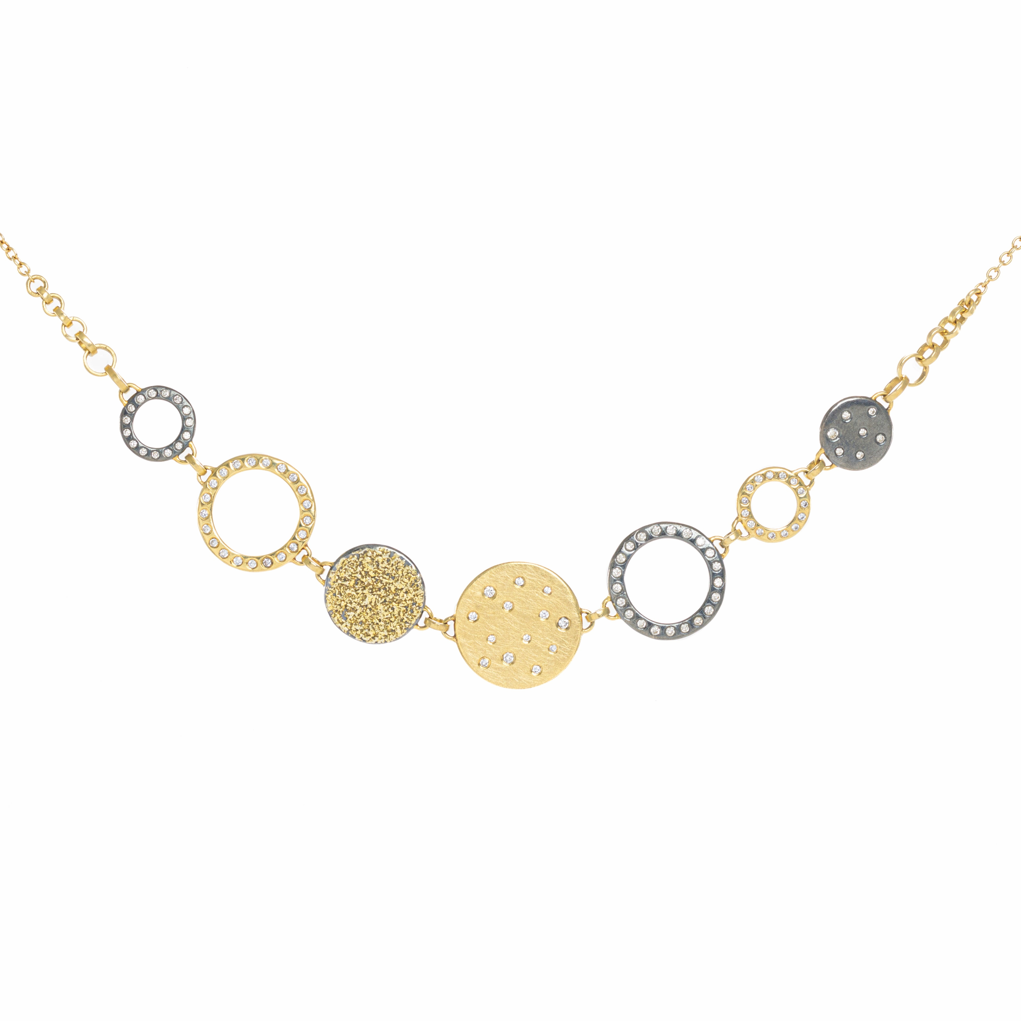 Special Day Scattered Diamond Statement Necklace  - 22k/18k Gold, Oxidized Silver   VS Diamonds