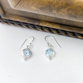 Stunning Round Blue Topaz Dangles in Sterling Silver Romantic Feature