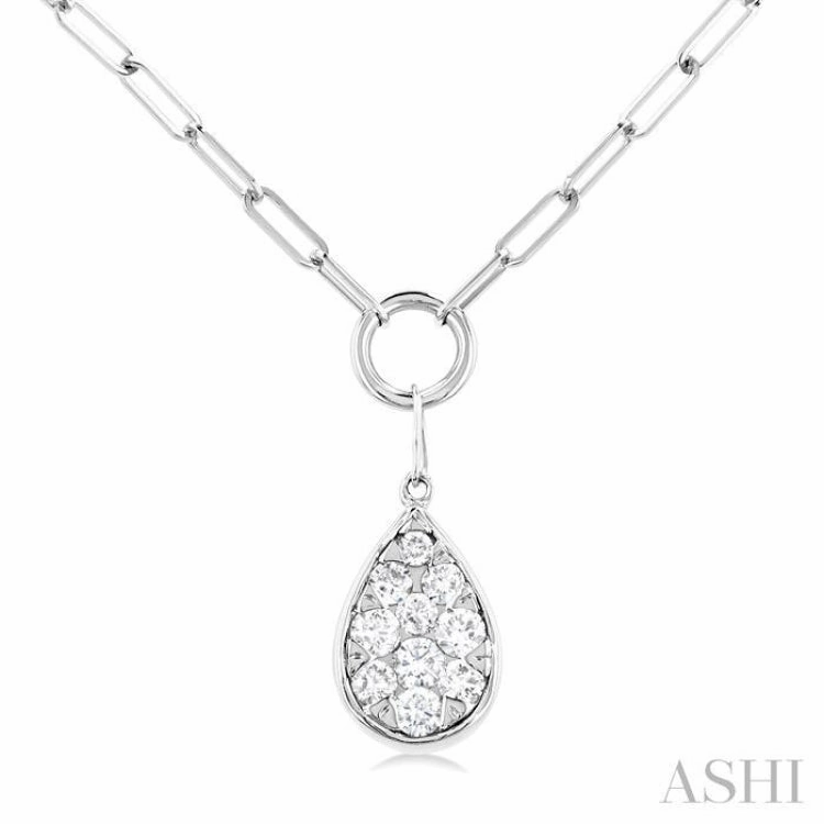 1/4 Ctw Lovebright Pear Shape Round Cut Diamond Paperclip Necklace in 14K White Gold Stackable Piece