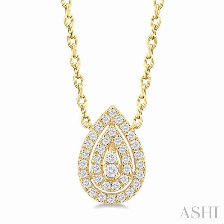 1/6 Ctw Double Halo Pear Shape Petite Round Cut Diamond Fashion Pendant With Chain in 10K Yellow Gold Caring Present