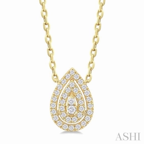 1/6 Ctw Double Halo Pear Shape Petite Round Cut Diamond Fashion Pendant With Chain in 10K Yellow Gold Caring Present