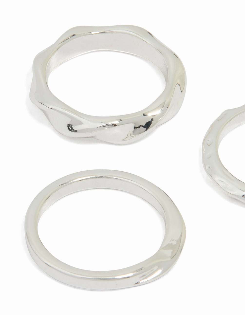 Silver Mixed Textured Rings 3-Pack Precious Finish Sophisticated Touch