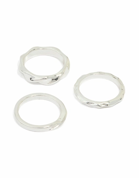 Romantic Glow Minimalist Flair Silver Mixed Textured Rings 3-Pack