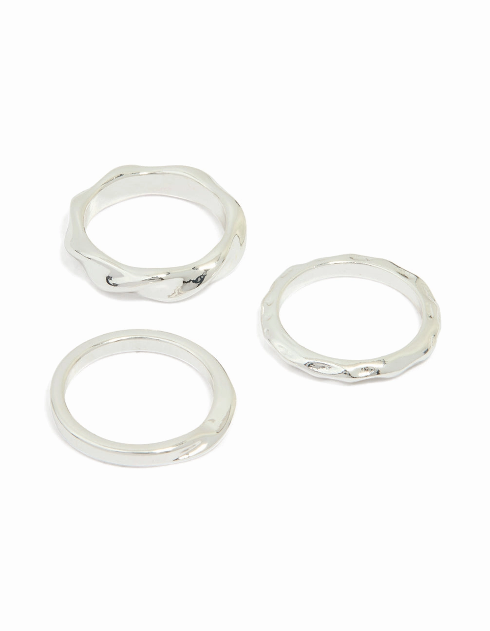 Romantic Glow Minimalist Flair Silver Mixed Textured Rings 3-Pack
