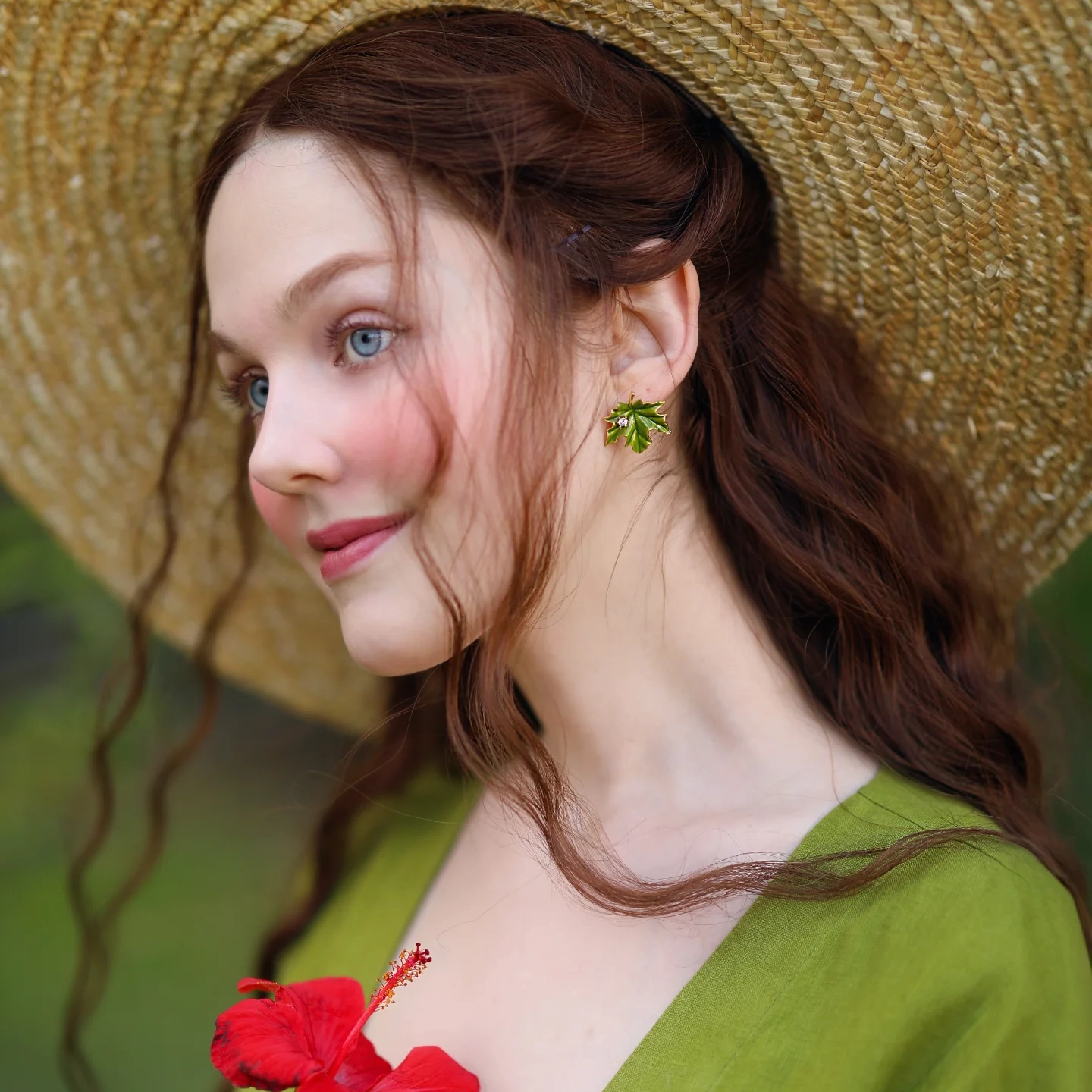 Light Play Green Maple Leaf Earrings