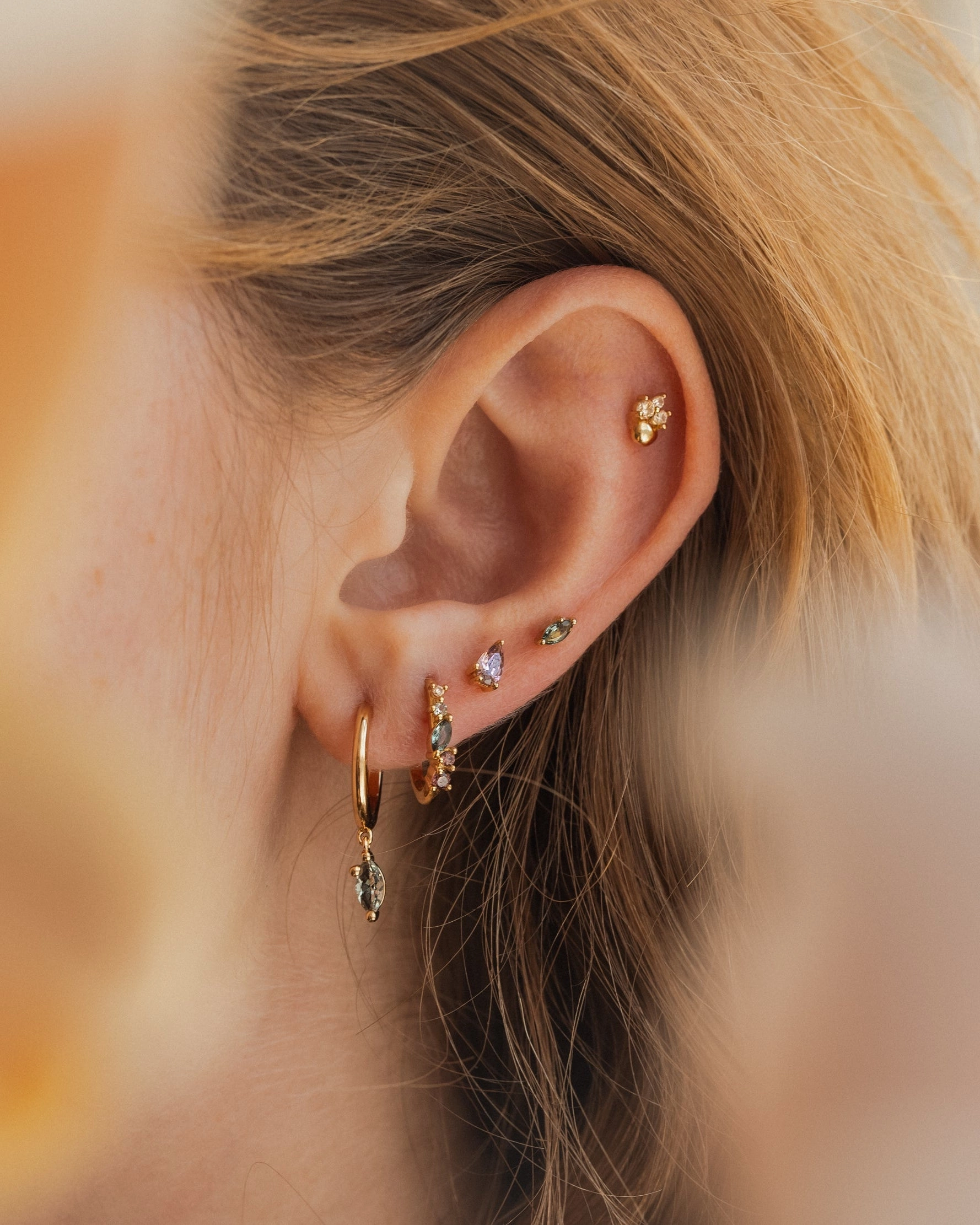 Simple Element Cute Accent Forest Emerald Leaflet Studs