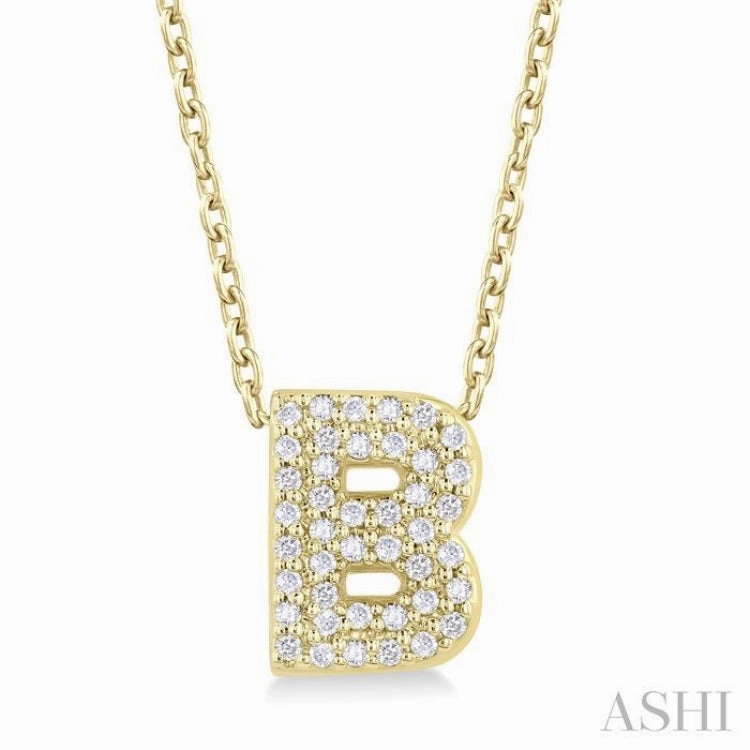 1/8 Ctw Bubble Accent Initial 'B' Round Cut Diamond Fashion Pendant With Chain in 10K Yellow Gold For Partner Simple Adornment