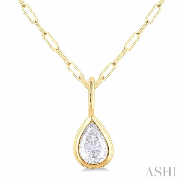 For Husband Outdoor Look 1/5 Ctw Pear Cut Bezel Set Diamond Fashion Pendant With Paperclip Chain in 14K yellow Gold