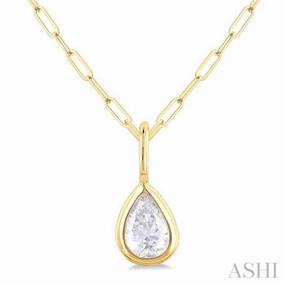 For Husband Outdoor Look 1/5 Ctw Pear Cut Bezel Set Diamond Fashion Pendant With Paperclip Chain in 14K yellow Gold