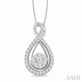 1/2 Ctw Lovebright Round Cut Diamond Pendant in 14K White Gold with Chain Lightweight accessory Artisan Style