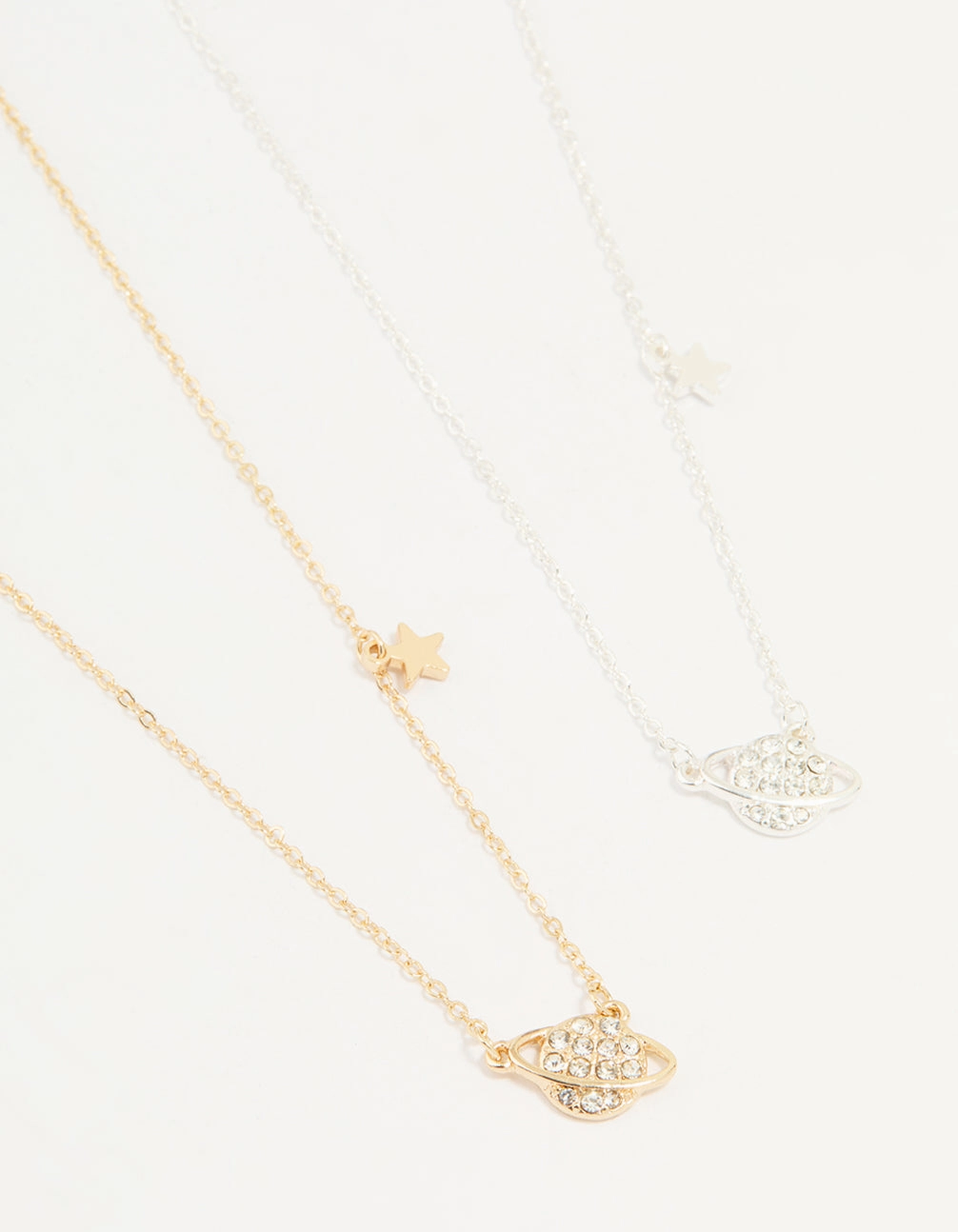Style Match Delicate Style Mixed Metal Star & Planet Necklaces 2-Pack