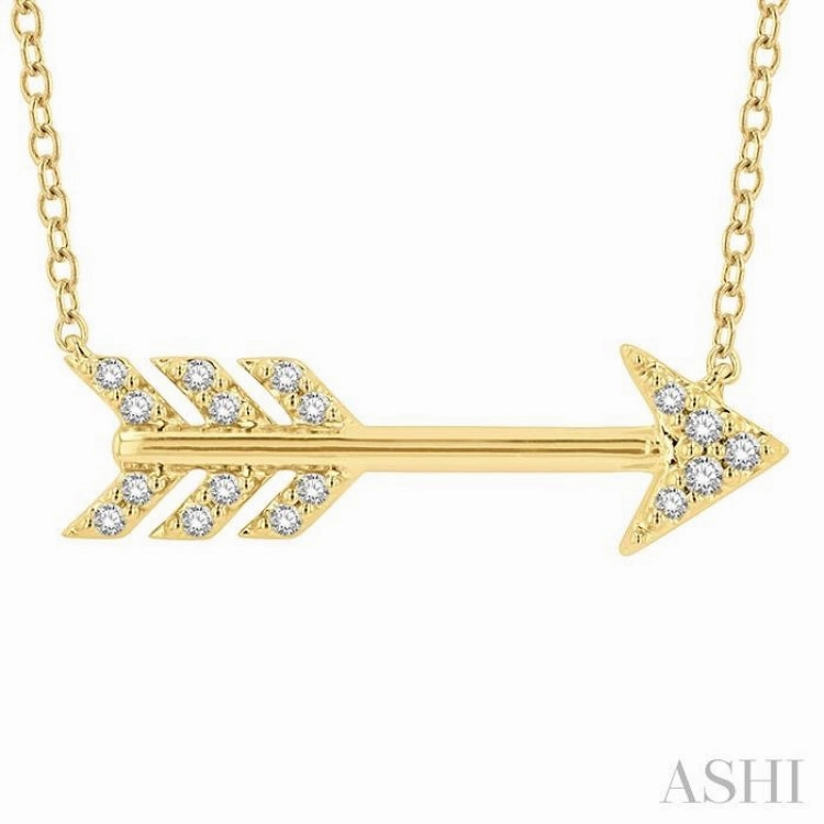 1/10 Ctw Arrow Petite Round Cut Diamond Fashion Pendant With Chain in 10K Yellow Gold Delicate Feature