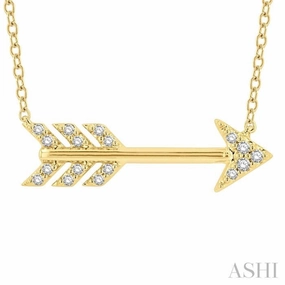 1/10 Ctw Arrow Petite Round Cut Diamond Fashion Pendant With Chain in 10K Yellow Gold Delicate Feature