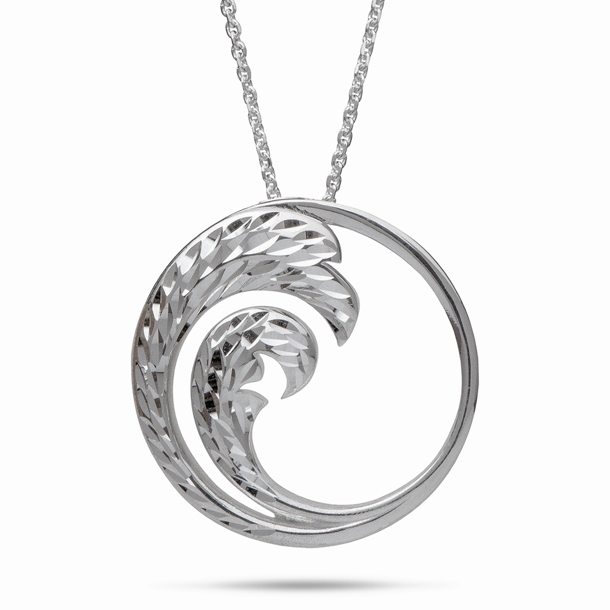 24" Adjustable Nalu Pendant Necklace in Sterling Silver - 30mm All Ages Jewelry Braided Jewelry