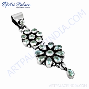 Stylish Blue CZ Gemstone Silver Pendant - Elegant Fashion Jewelry Sequined Jewelry