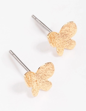 Gold Sandblast Butterfly Stud Earrings Charming Look