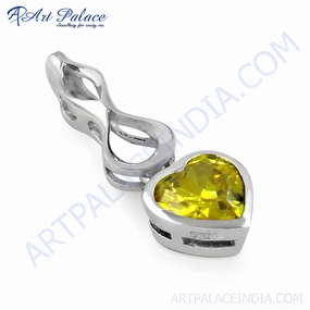 Stunning Rocking Heart Silver Pendant with Yellow Cubic Zirconia - Perfect Gift For Mom Linked Chain