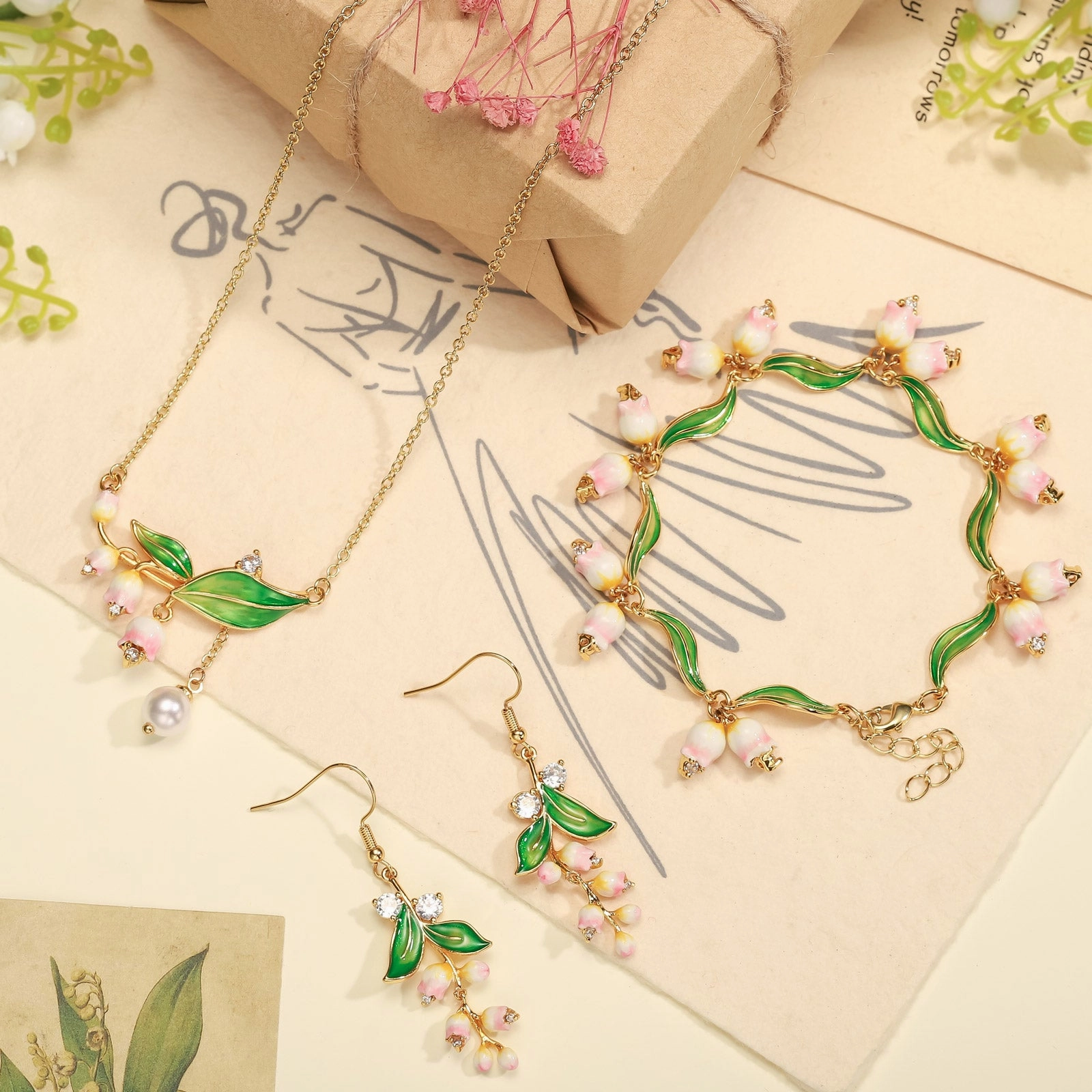 Clear Finish Lily Of The Valley Pearl Gift Set with Gift Wrapping