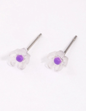 Edgy Light Warm Accent Purple Frosted Flower Stud Earrings
