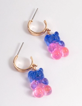 Distinct Piece Purple Ombre Candy Bear Huggie Earrings