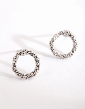 Romantic Gift Minimalist Flair Silver Open Textured Circle Stud Earrings