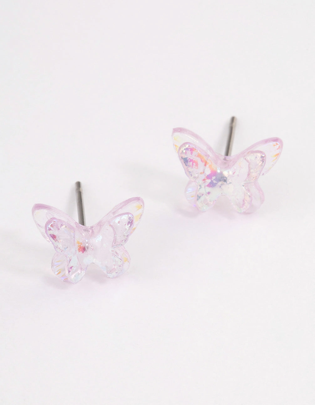 Acrylic Lilac Candy Butterfly Stud Earrings Finishing Accent Precious Finish