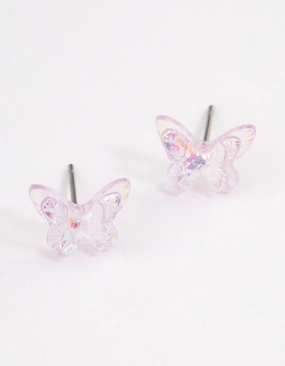 Acrylic Lilac Candy Butterfly Stud Earrings Finishing Accent Precious Finish