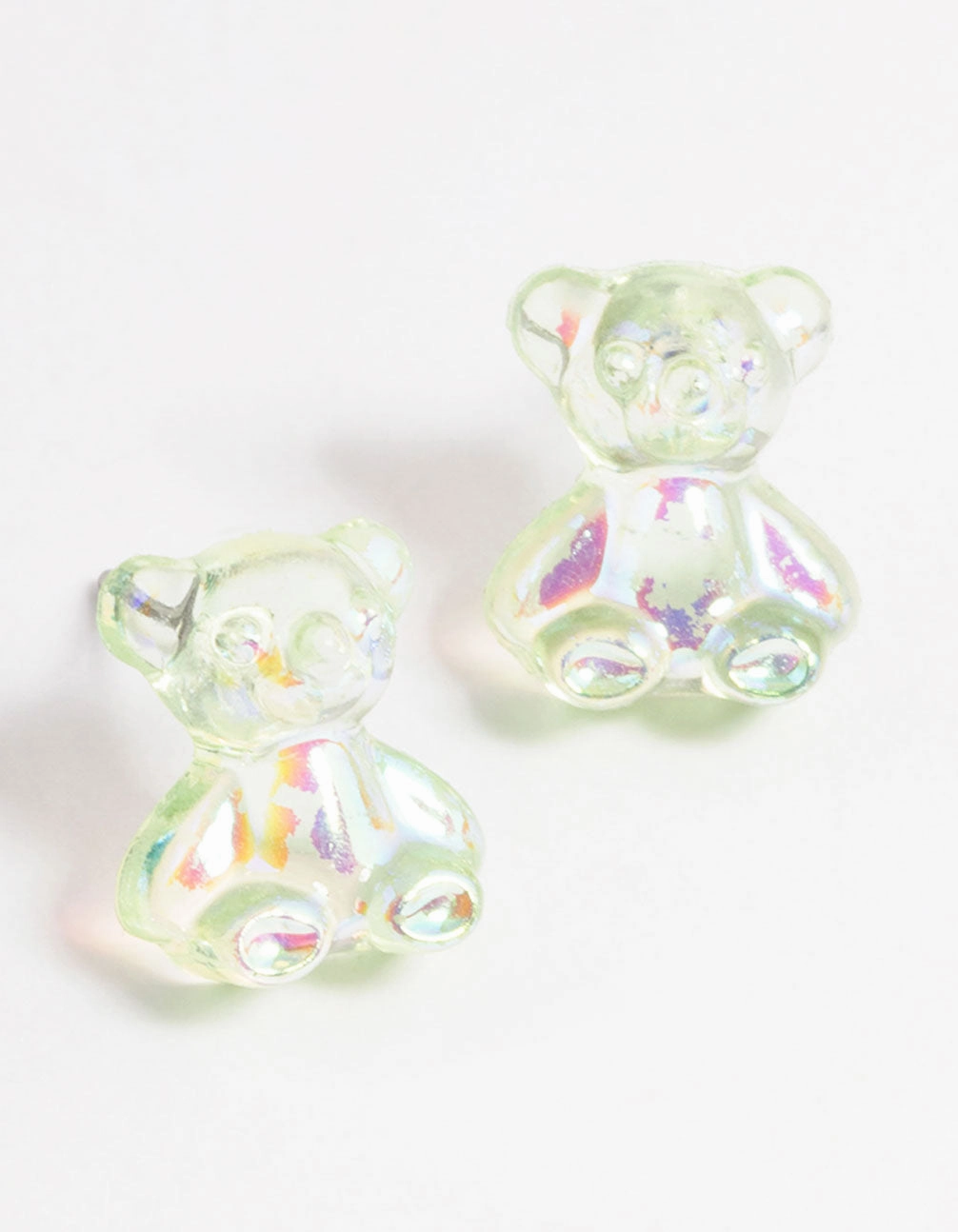 Premium Highlight Acrylic Green Candy Bear Stud Earrings