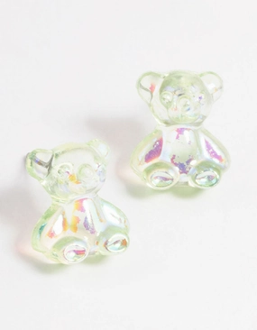 Premium Highlight Acrylic Green Candy Bear Stud Earrings
