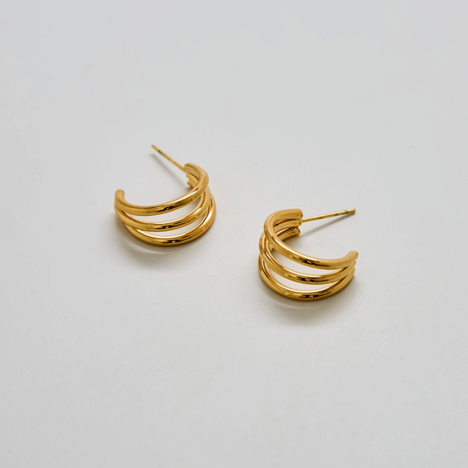 Cute Embellishment Pretty Detail Triple Arc Gold Hoop Earrings