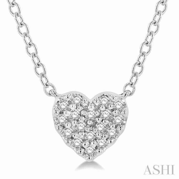 Multi Strand Item Romantic Present 1/10 Ctw Heart Charm Round Cut Diamond Petite Fashion Pendant With Chain in 10K White Gold