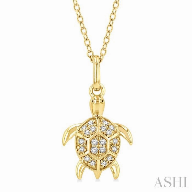 Urban Outfit Office Outfit 1/10 Ctw Sea Turtle Petite Round Cut Diamond Fashion Pendant With Chain in 10K Yellow Gold