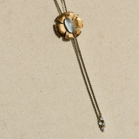Sophisticated Jewelry Pieces Unique Pieces Flora Bolo Necklace - Oxidized Brass, Sterling Silver   Blue Moonstone Glass  w/Oxidized Sterling Silver 32" Chain