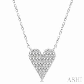1/4 Ctw Heart Charm Round Cut Diamond Fashion Pendant With Chain in 10K White Gold Traditional Adornment