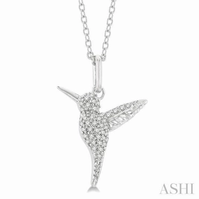 Evening Party 1/6 Ctw Petite Hummingbird Round Cut Diamond Fashion Pendant With Chain in 10K White Gold
