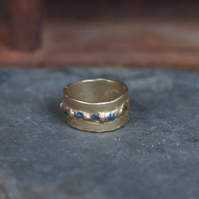Polished Shape Rapids Ring - Brass   Blue Sapphire