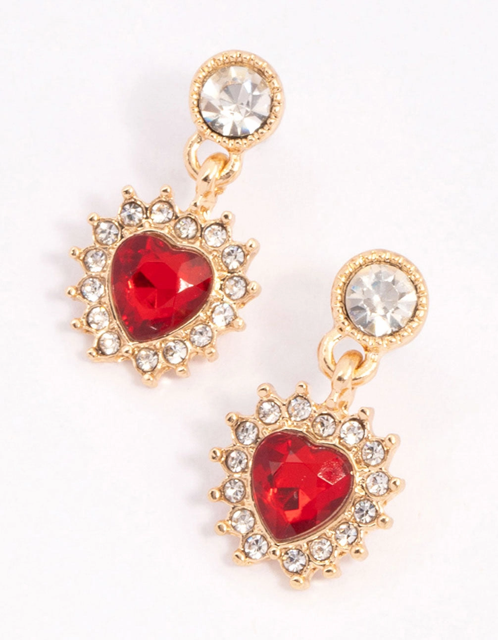 Bright design Lush Touch Red Halo Diamante Heart Drop Earrings