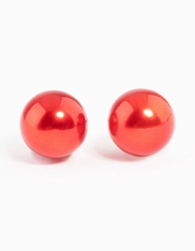 Effortless Design Luxury Taste Red Metalic Ball Stud Earrings