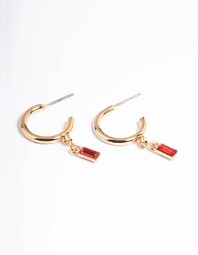 Timeless Accessory Red Stone Drop Huggie Earrings