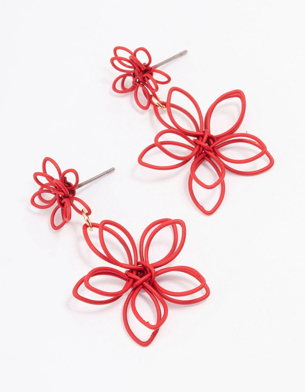 Red Wire Flower Drop Earrings Fashionable Detail