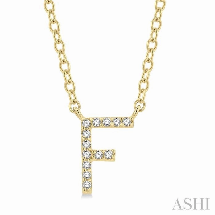 Fashion Jewelry Glam Detail 1/20 Ctw Initial 'F' Round Cut Diamond Pendant With Chain in 10K Yellow Gold