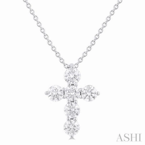 1/2 Ctw Round Cut Diamond Christian Cross 6-Stone Fashion Pendant With Chain in 14K White Gold Unisex Pendant Jewelry Perfect Gift